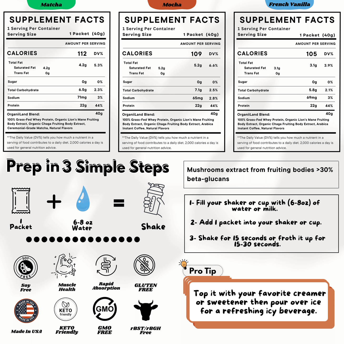 Supplement facts and preparation instructions