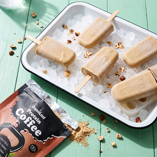 Hazelnut Protein Coffee Popsicles recipe made with OrganiiLand