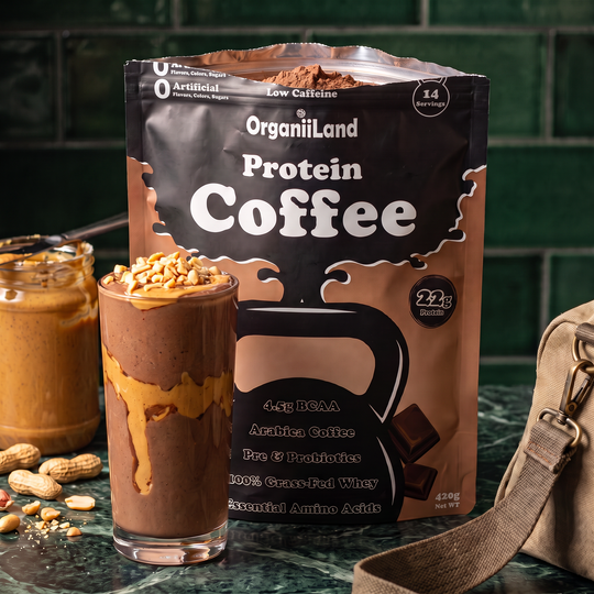 Mocha Peanut Butter Protein Shake recipe made with OrganiiLand