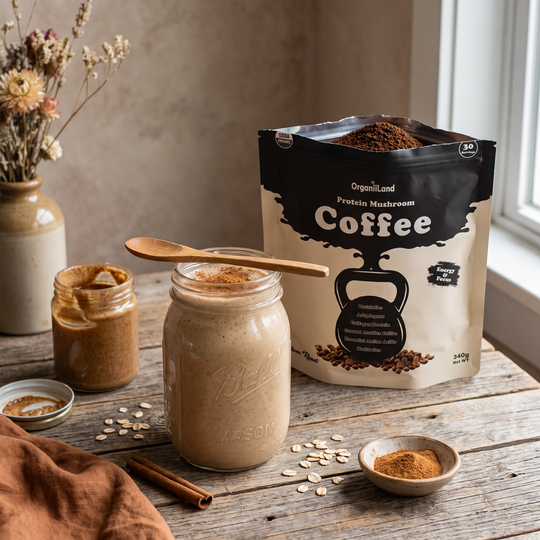 Mushroom Coffee Protein Smoothie recipe made with OrganiiLand
