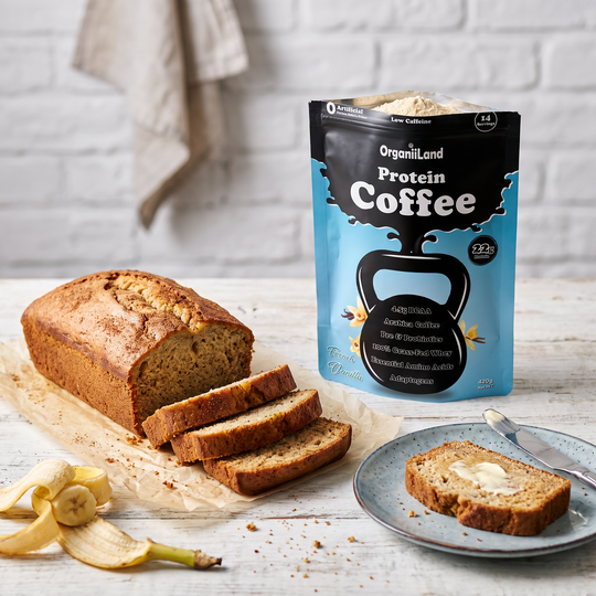 Protein Coffee Banana Bread recipe made with OrganiiLand