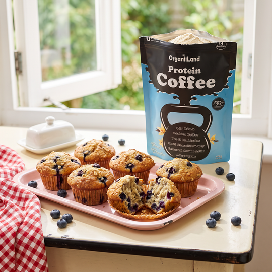 Vanilla Protein Coffee Muffins recipe made with OrganiiLand